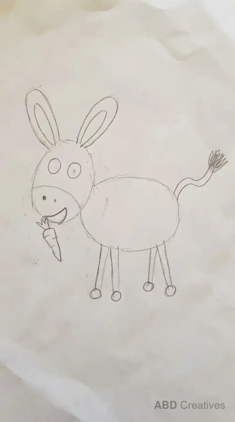 Child Drawing of Donkey Eating Carrot