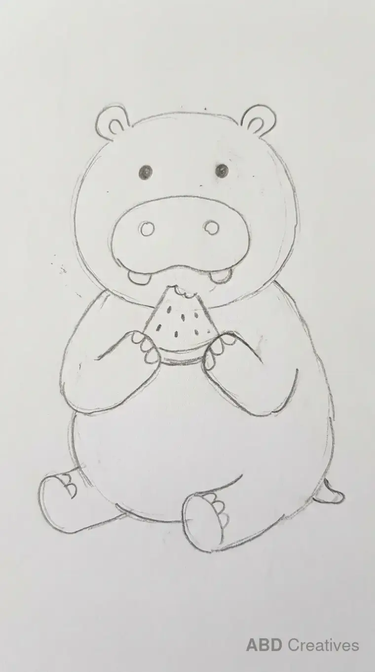 Hippo Sitting and Eating Watermelon