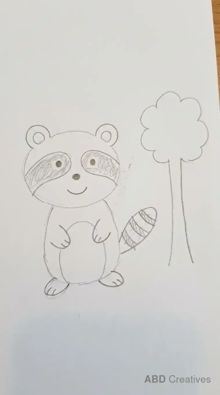 Raccoon Beside Tree Drawing