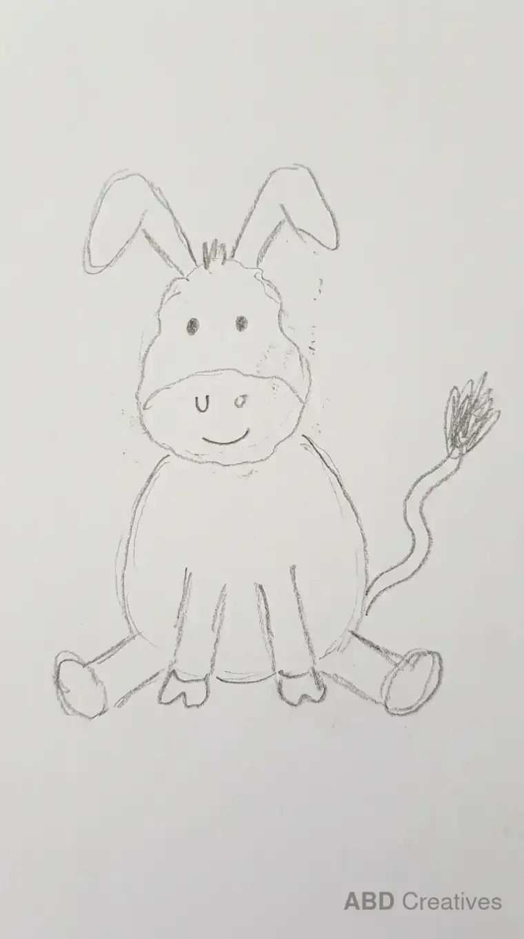 Child Drawing of Sitting Donkey