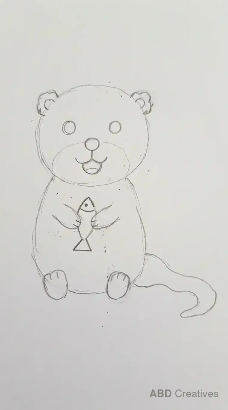 Otter Holding Fish Child Drawing