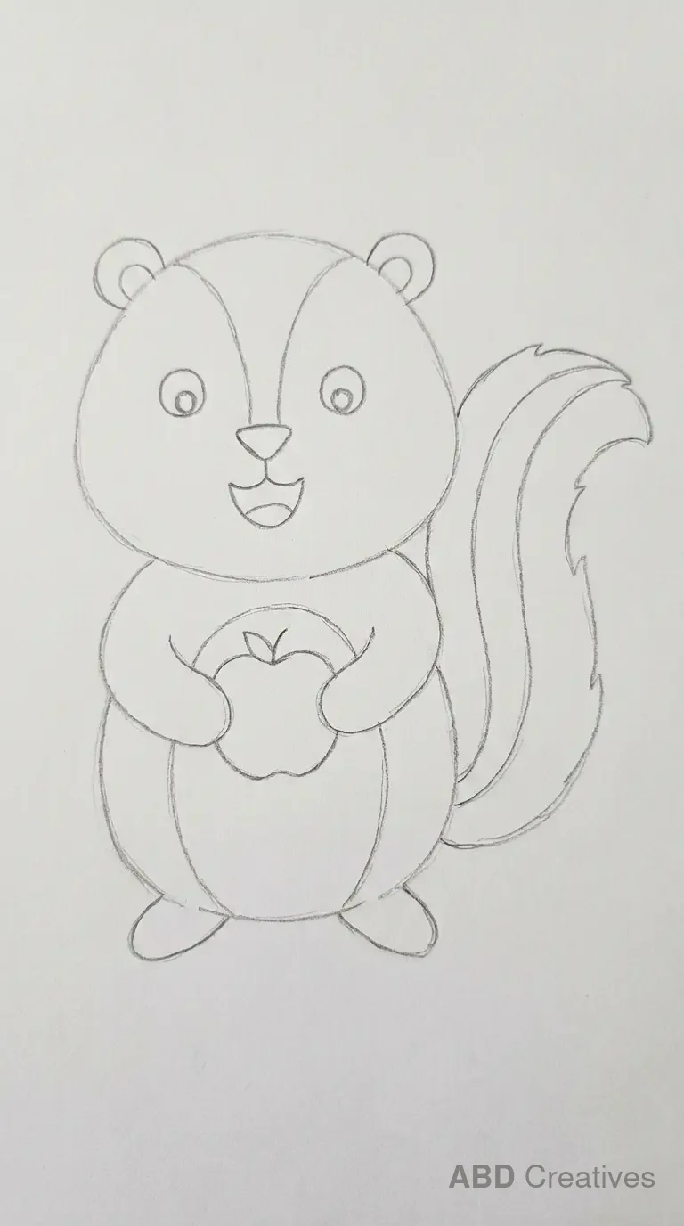 Child Drawing of Skunk Holding Apple