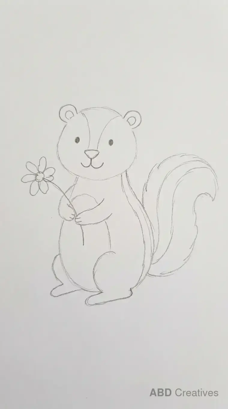 Child Drawing of Skunk Holding Flower