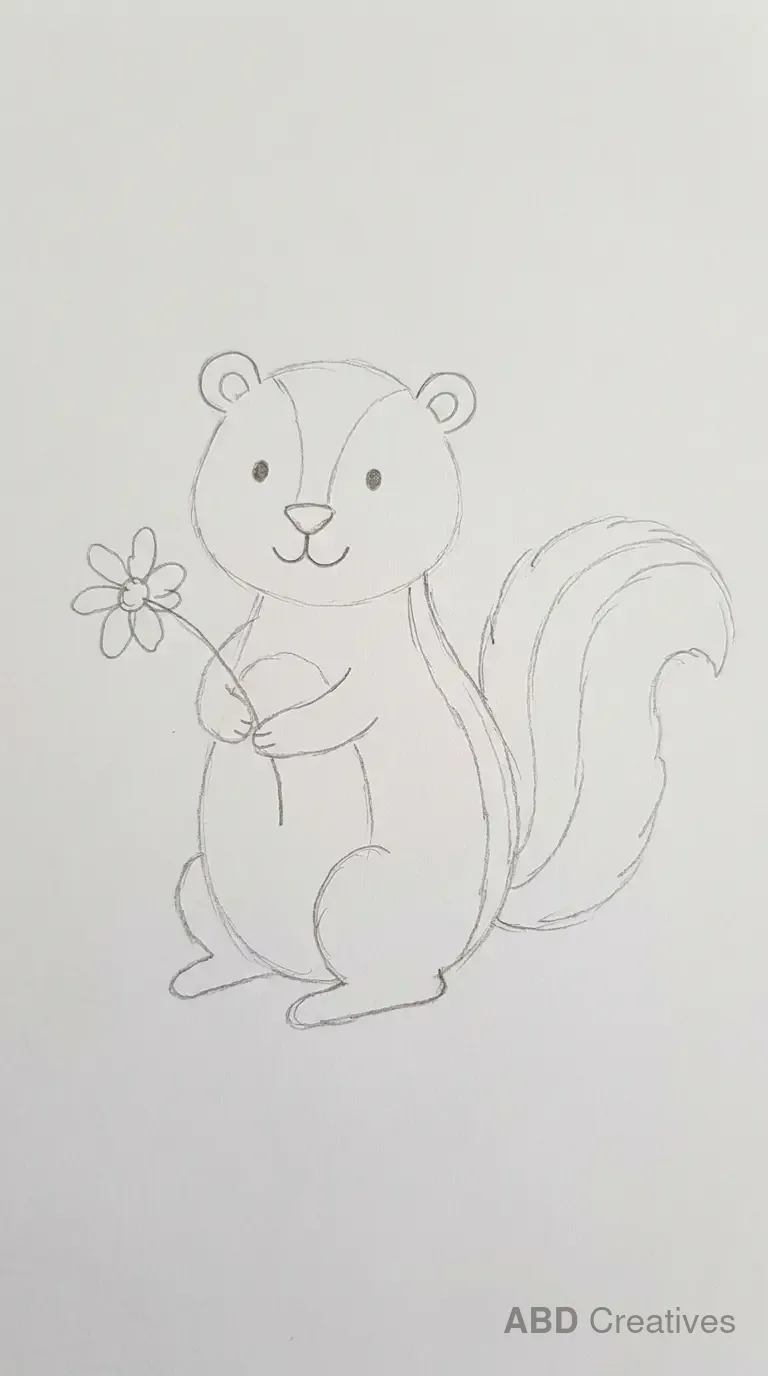 Child Drawing of Skunk Holding Flower