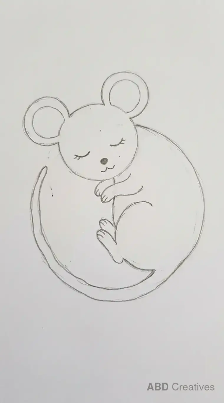 Sleeping Mouse on Moon Drawing