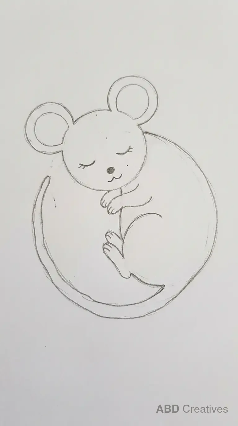 Sleeping Mouse on Moon Drawing