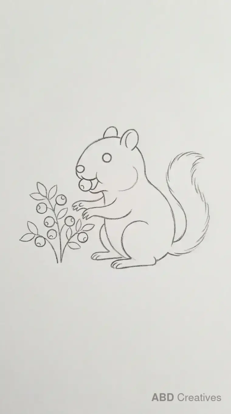 Chipmunk Eating Berries Pencil Drawing