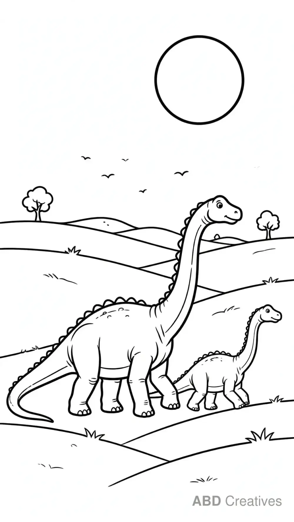 Diplodocus Family at Sunset Hills Coloring Page