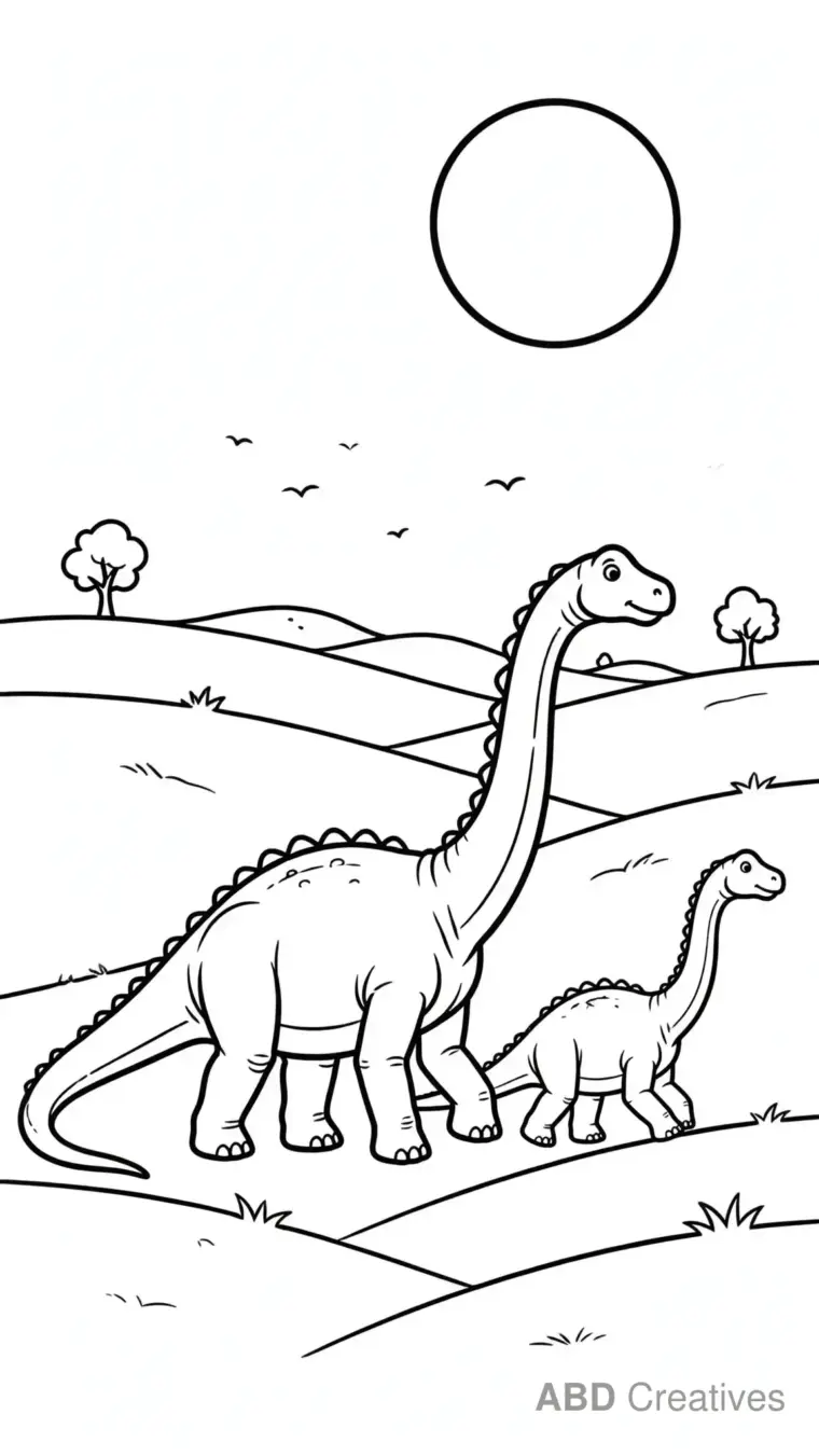 Diplodocus Family at Sunset Hills Coloring Page