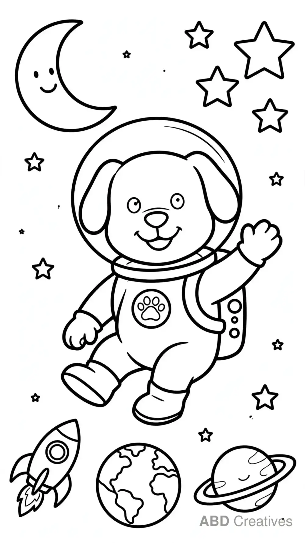 Astronaut Dog in Space Coloring Page