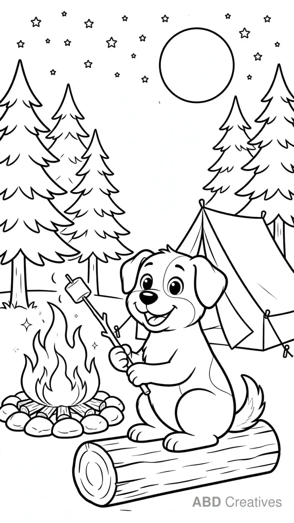 Dog Camping Under the Stars Coloring Page
