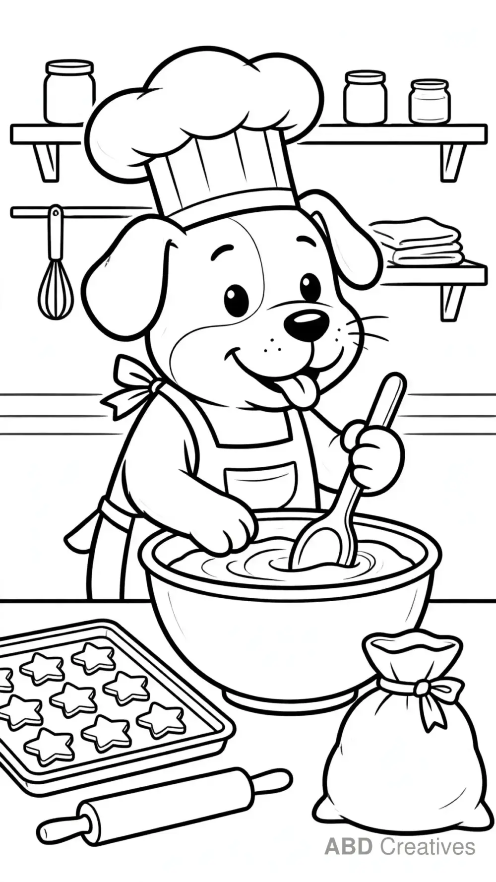 Chef Dog Baking Cookies Coloring Page