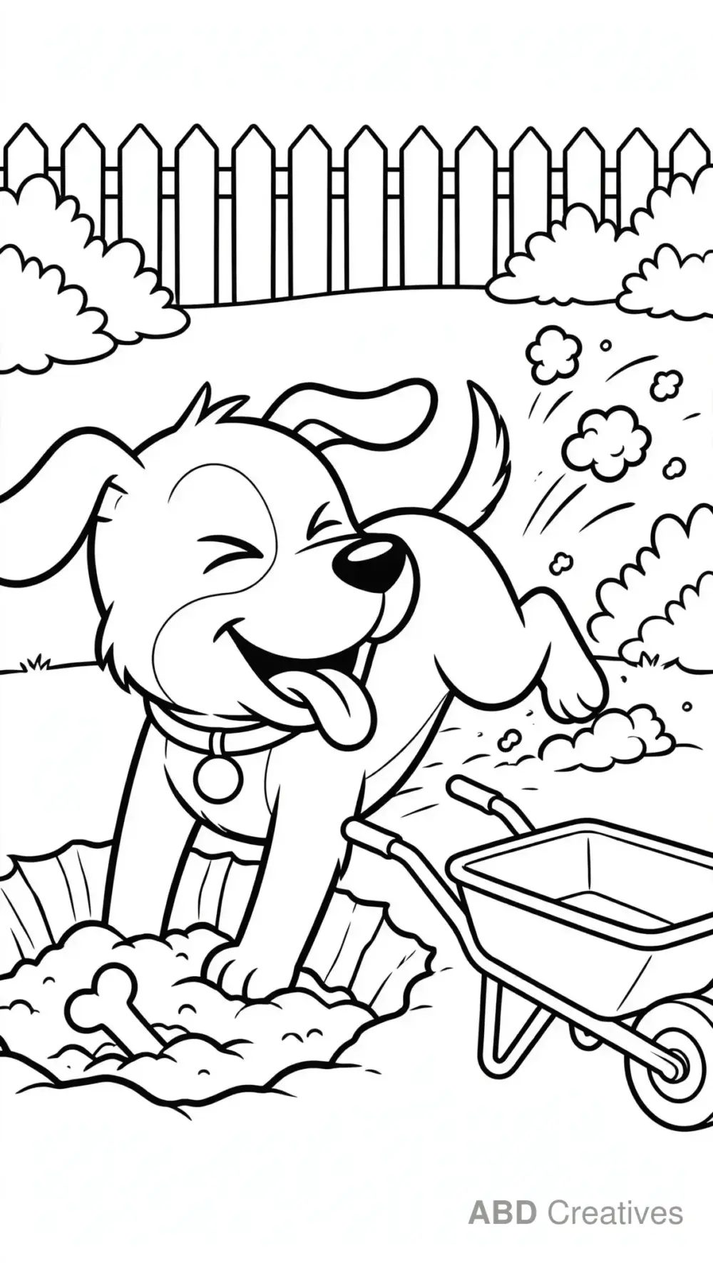 Dog Digging in the Backyard Coloring Page