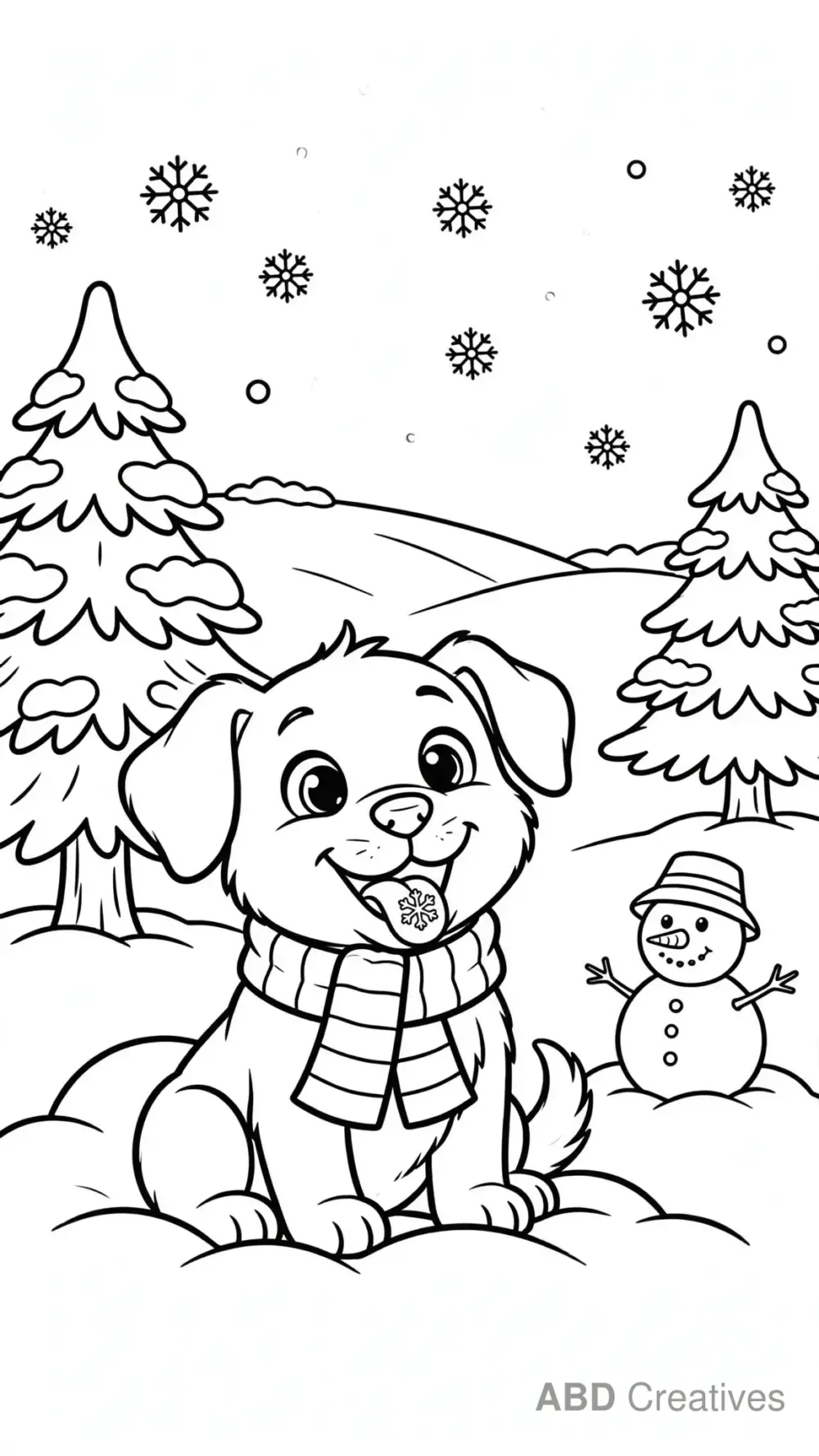 Puppy’s First Snow Day Coloring Page
