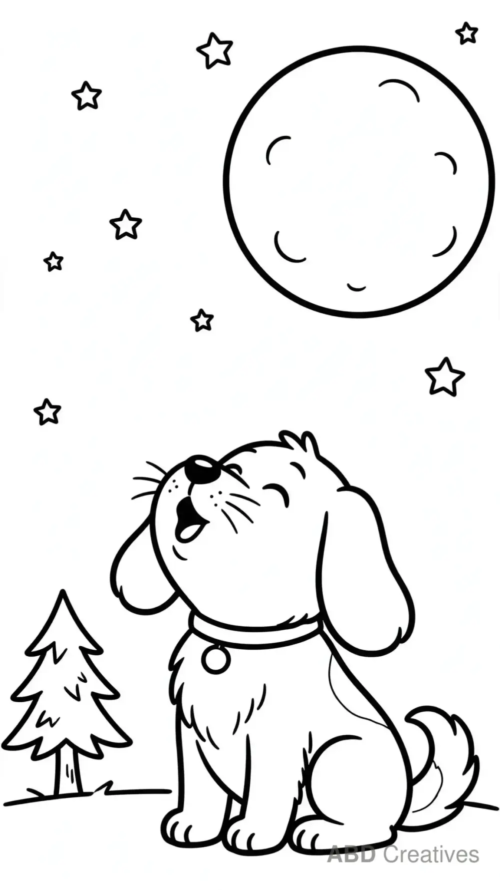 Dog Howling at the Moon Coloring Page
