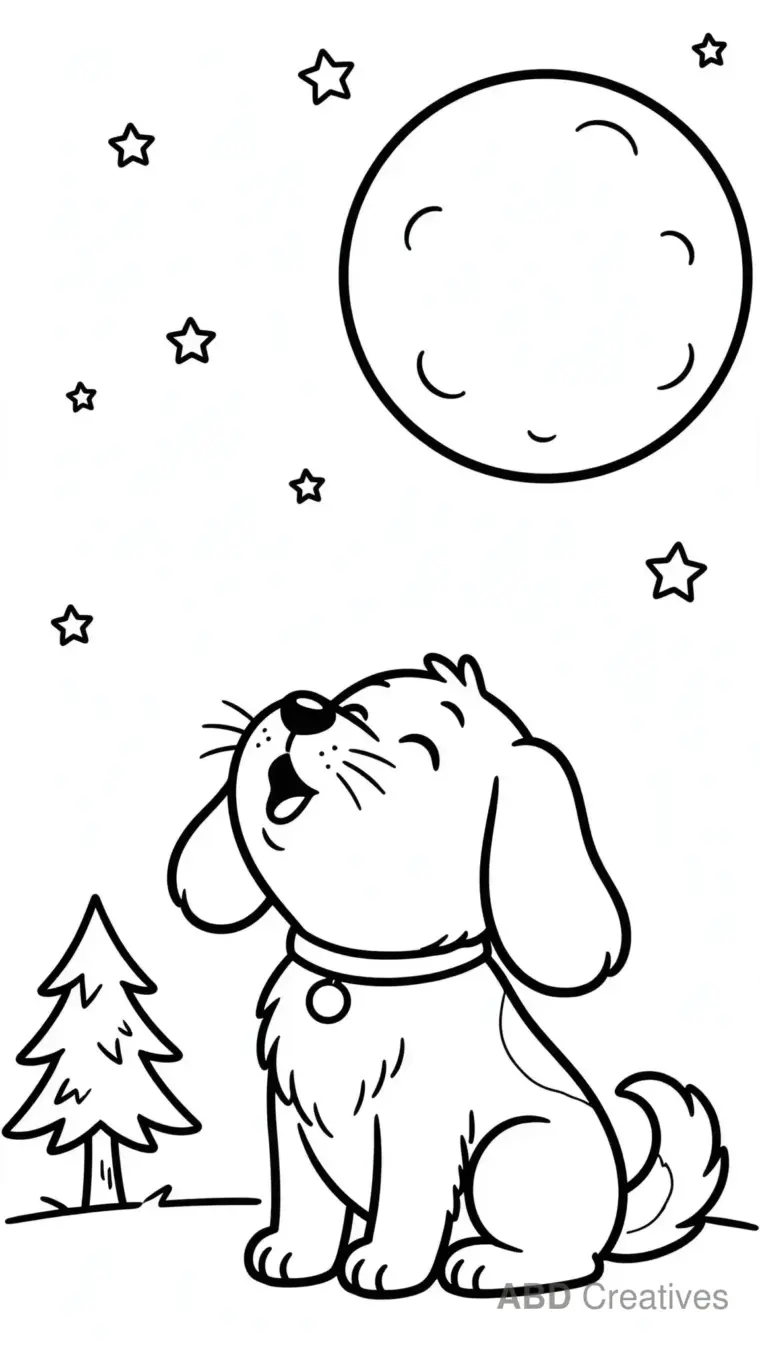 Dog Howling at the Moon Coloring Page