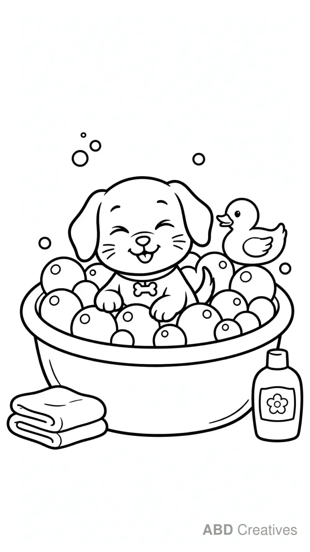 Puppy Bath Time with Bubbles Coloring Page