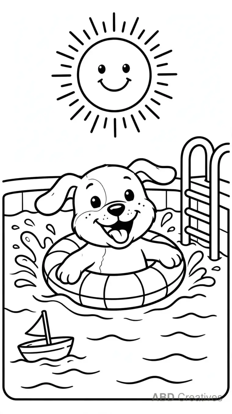 Puppy Pool Party Coloring Page
