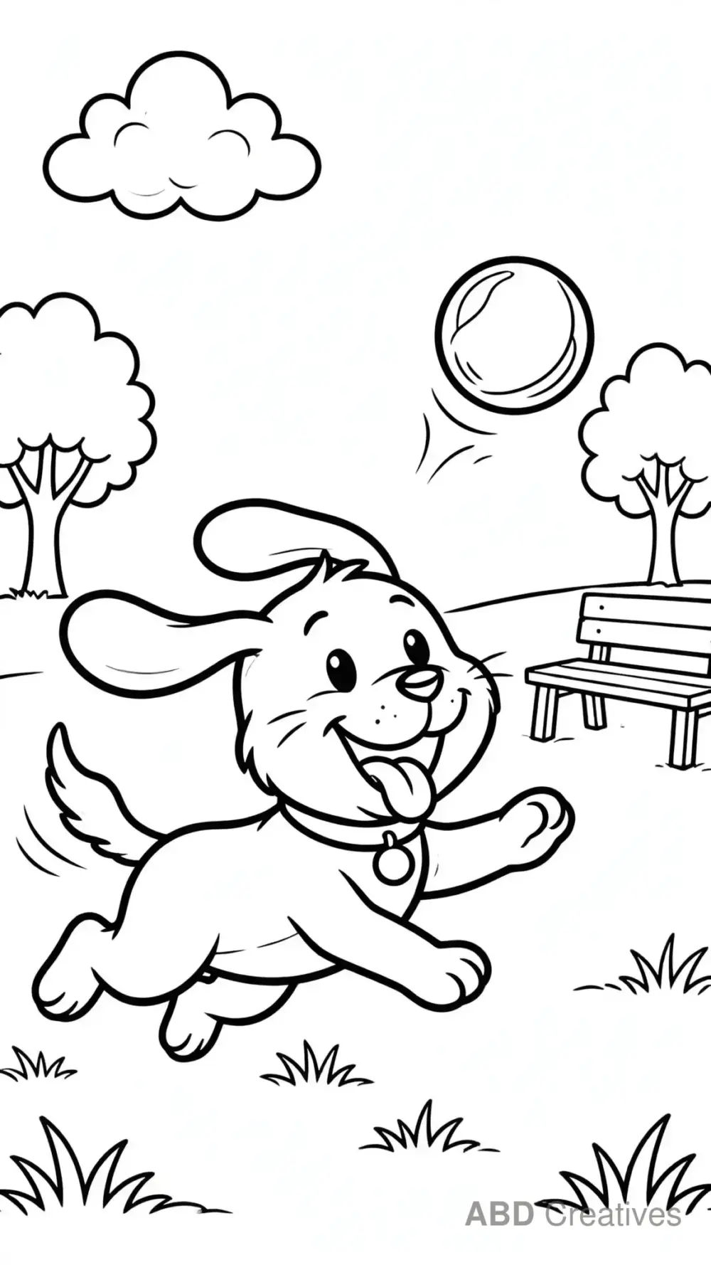 Dog Running with a Ball in the Park Coloring Page