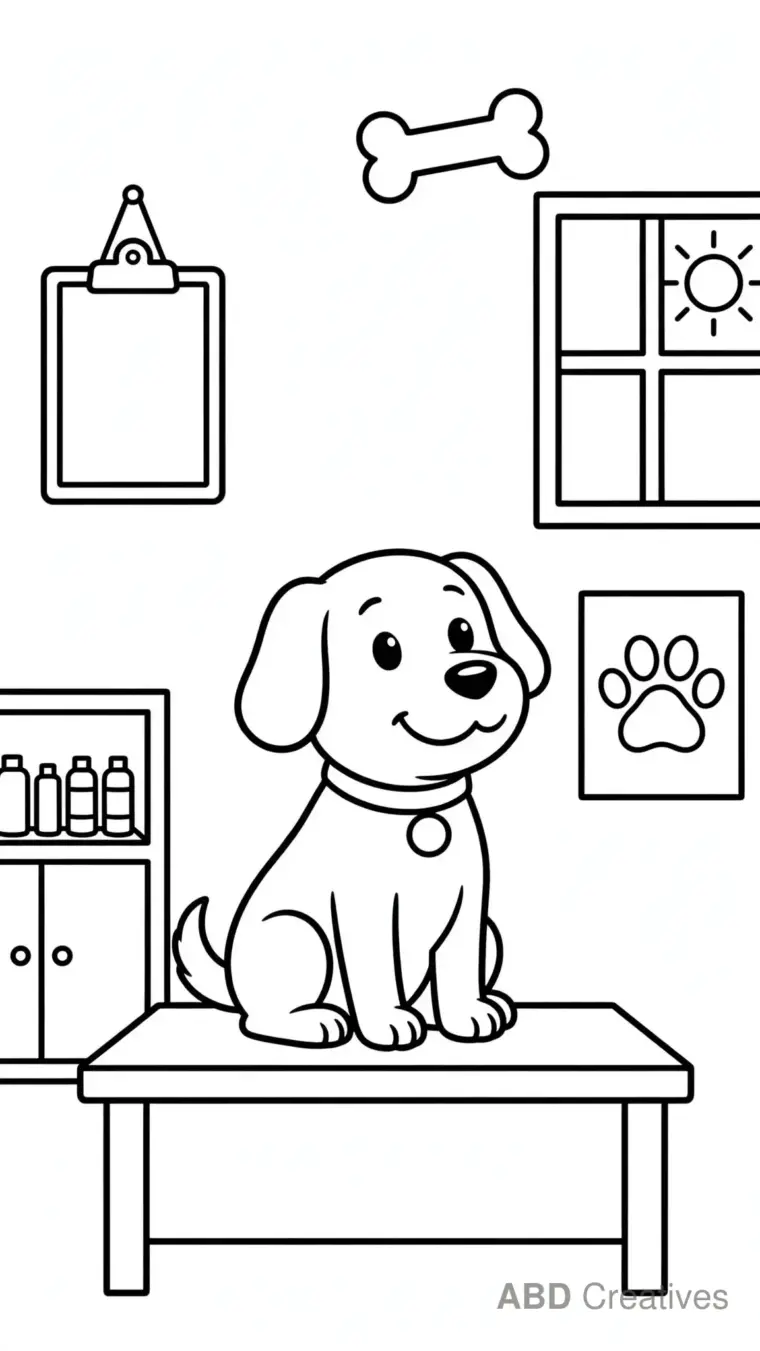 Dog’s Vet Checkup Day Coloring Page