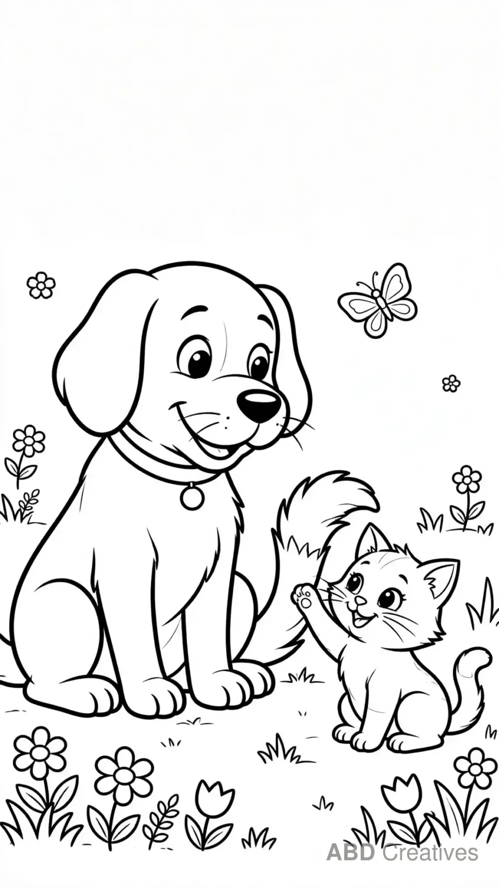 Dog and Kitten Best Friends Coloring Page