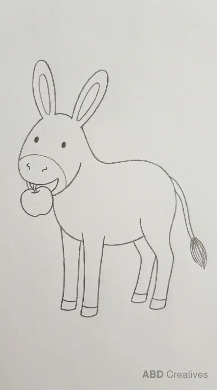 Pencil Drawing of Donkey Holding Apple