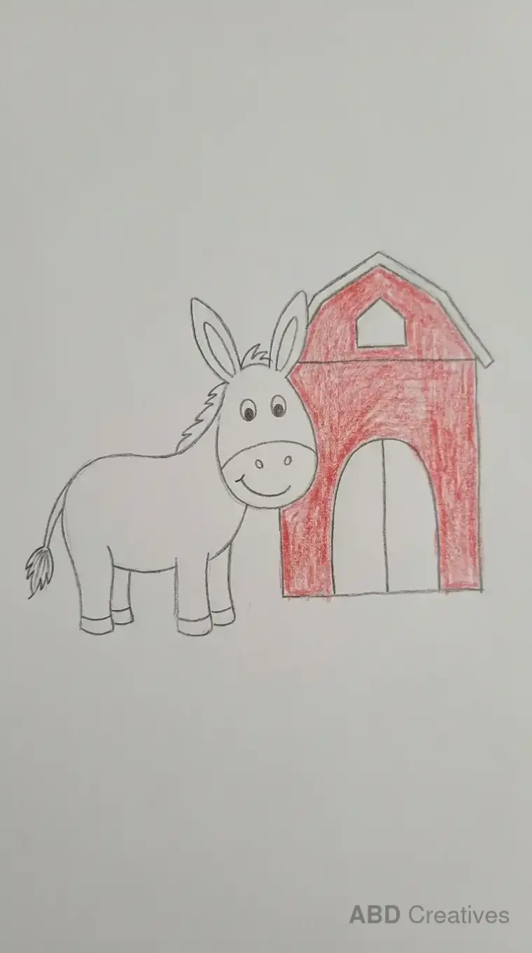 Donkey Standing Beside Red Barn