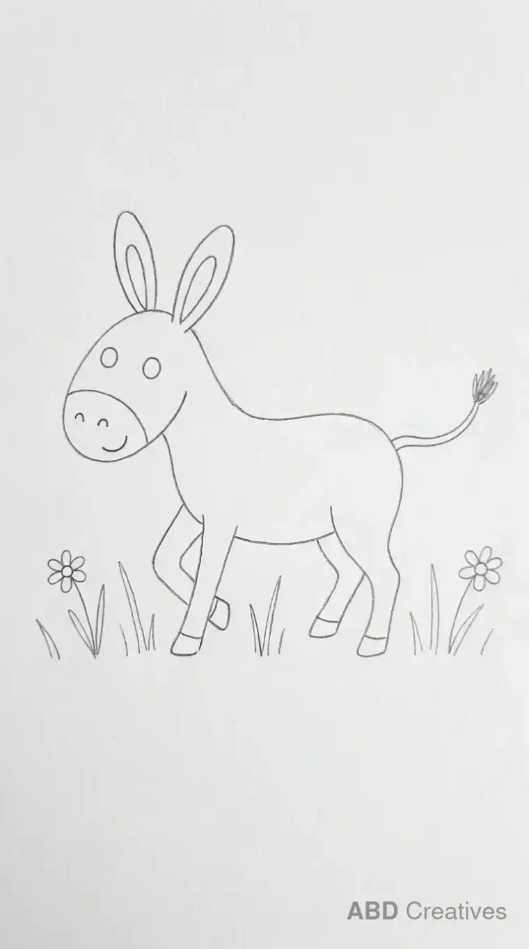 Donkey Walking in Grassy Field