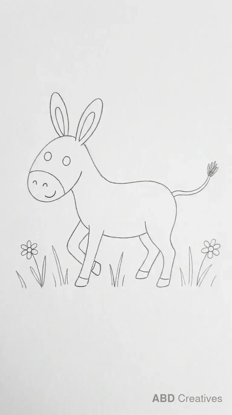 Donkey Walking in Grassy Field