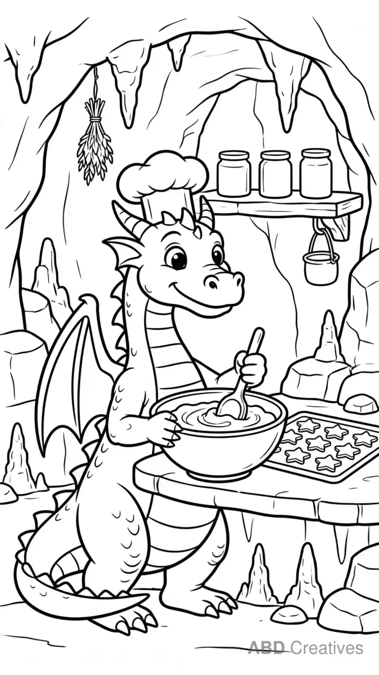 Dragon Baking Cookies Coloring Page