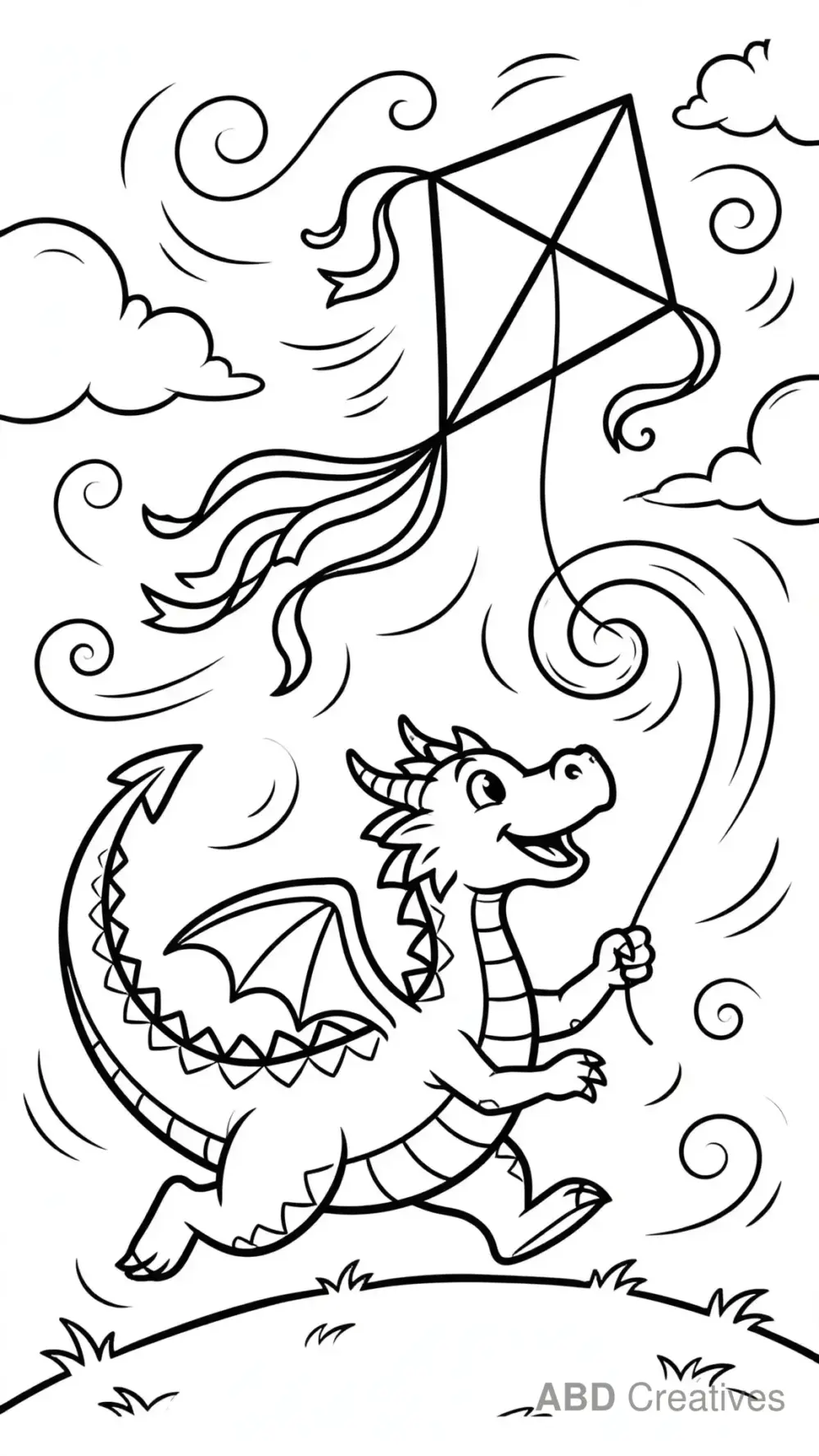 Dragon Flying a Kite Coloring Page