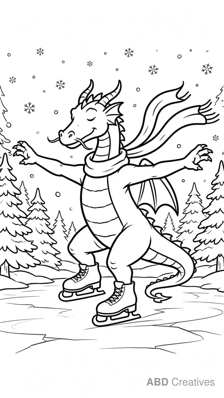 Dragon Ice Skating Coloring Page