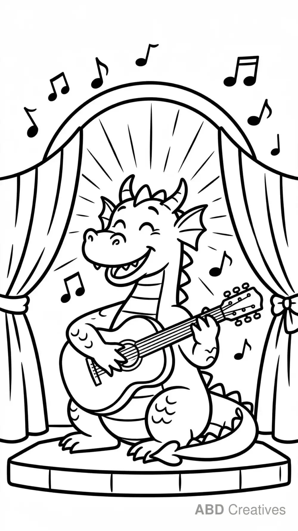 Dragon Playing Guitar Coloring Page