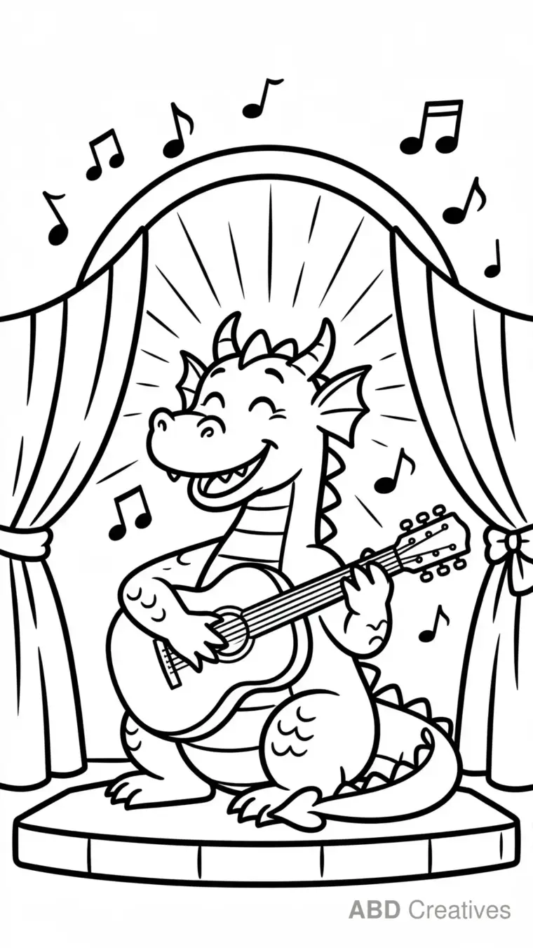 Dragon Playing Guitar Coloring Page