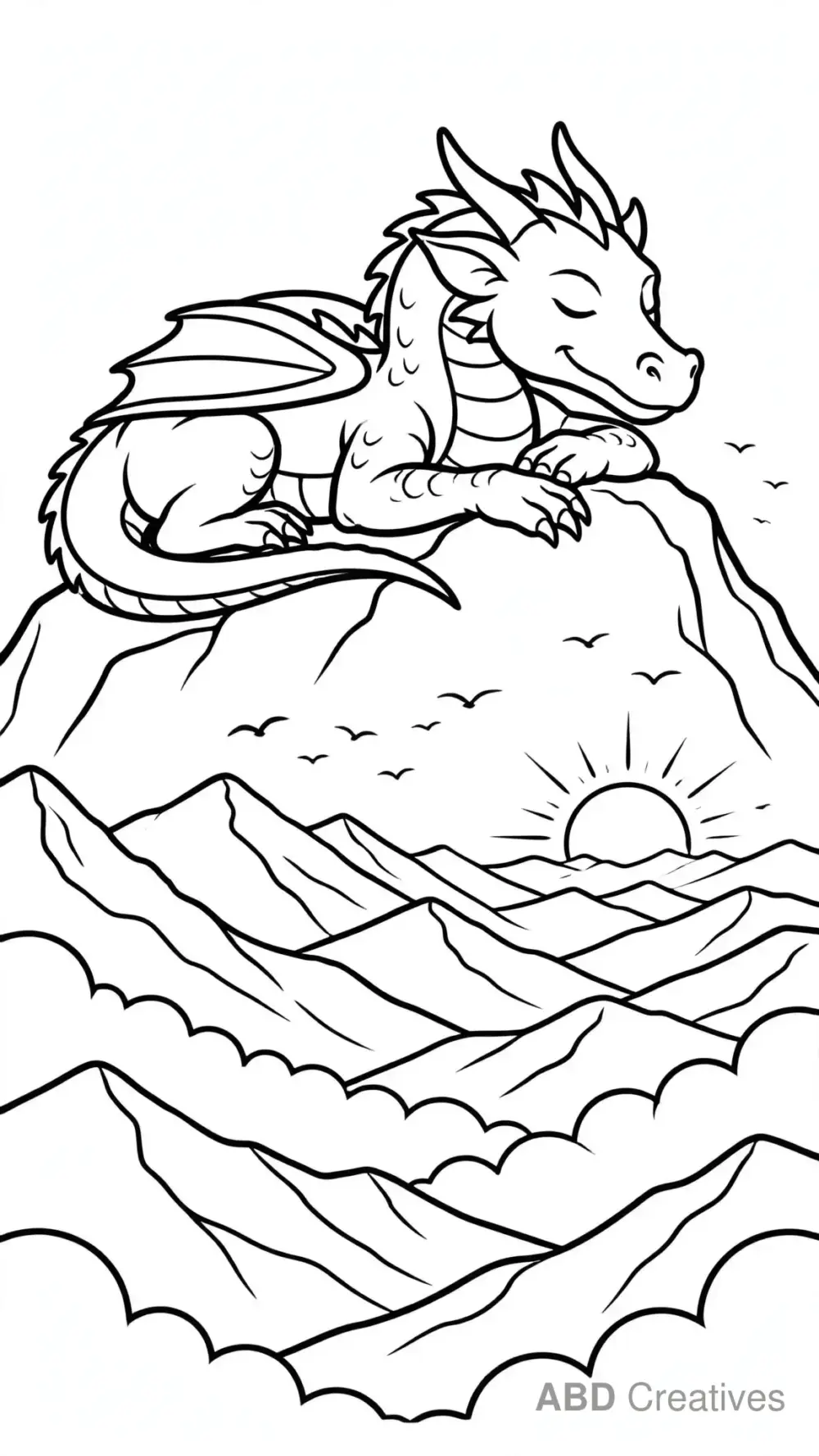 Dragon Resting on a Mountain Peak Coloring Page