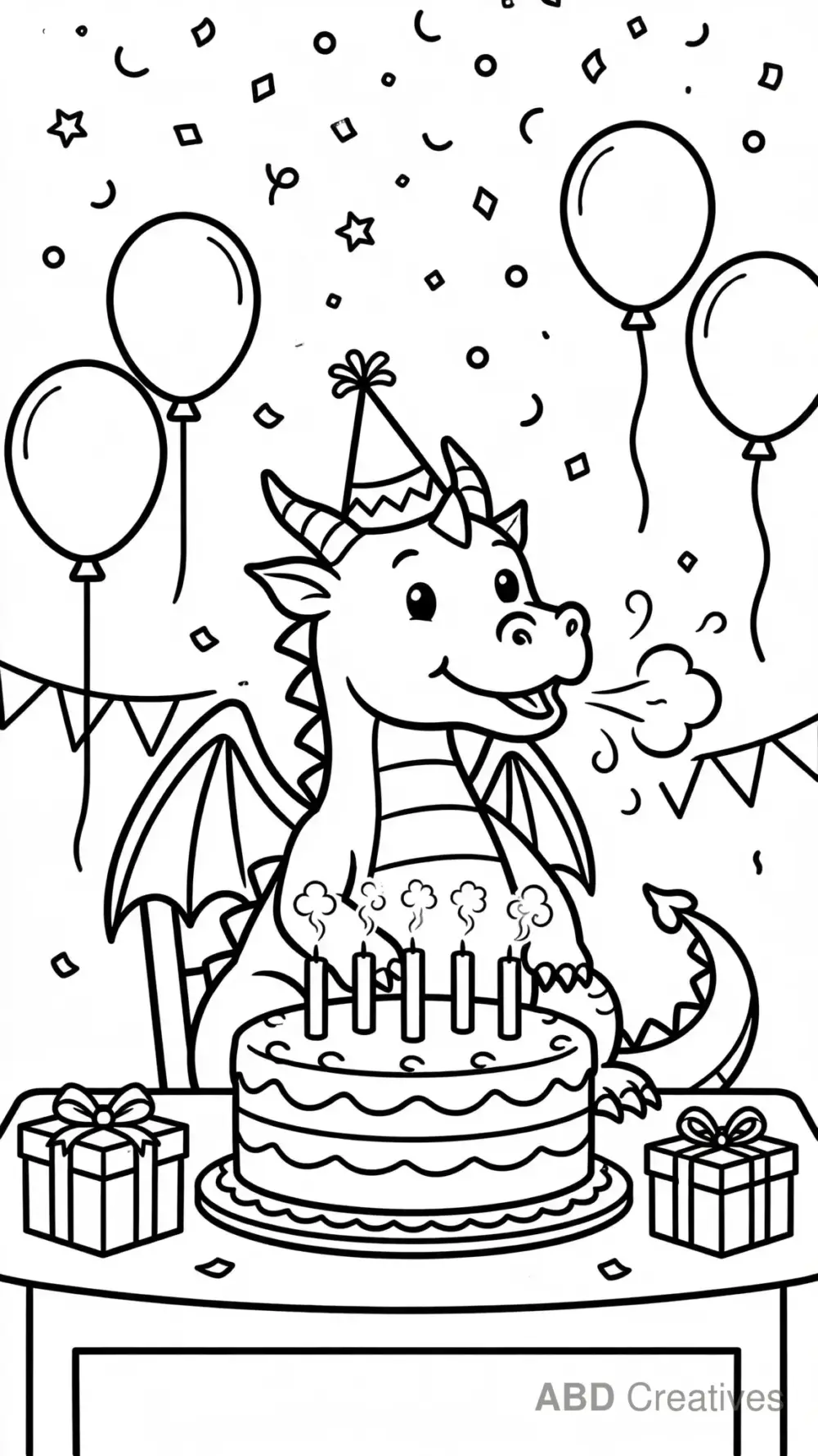 Dragon at a Birthday Party Coloring Page