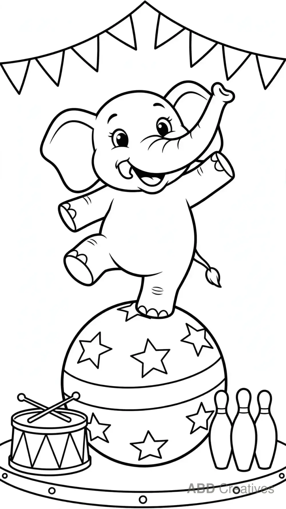 Elephant Balancing on a Circus Ball Coloring Page