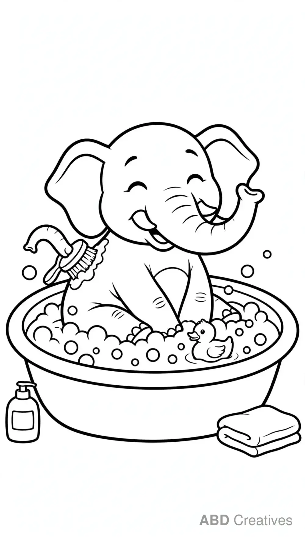 Elephant Bath Time with Bubbles Coloring Page