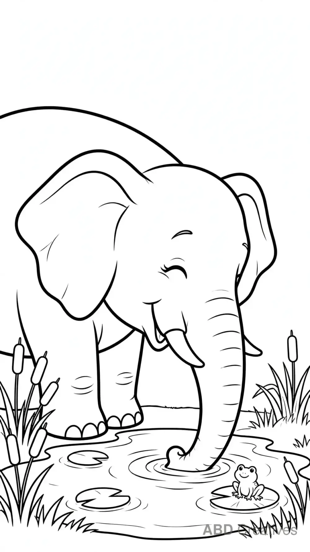 Elephant Drinking at a Pond Coloring Page