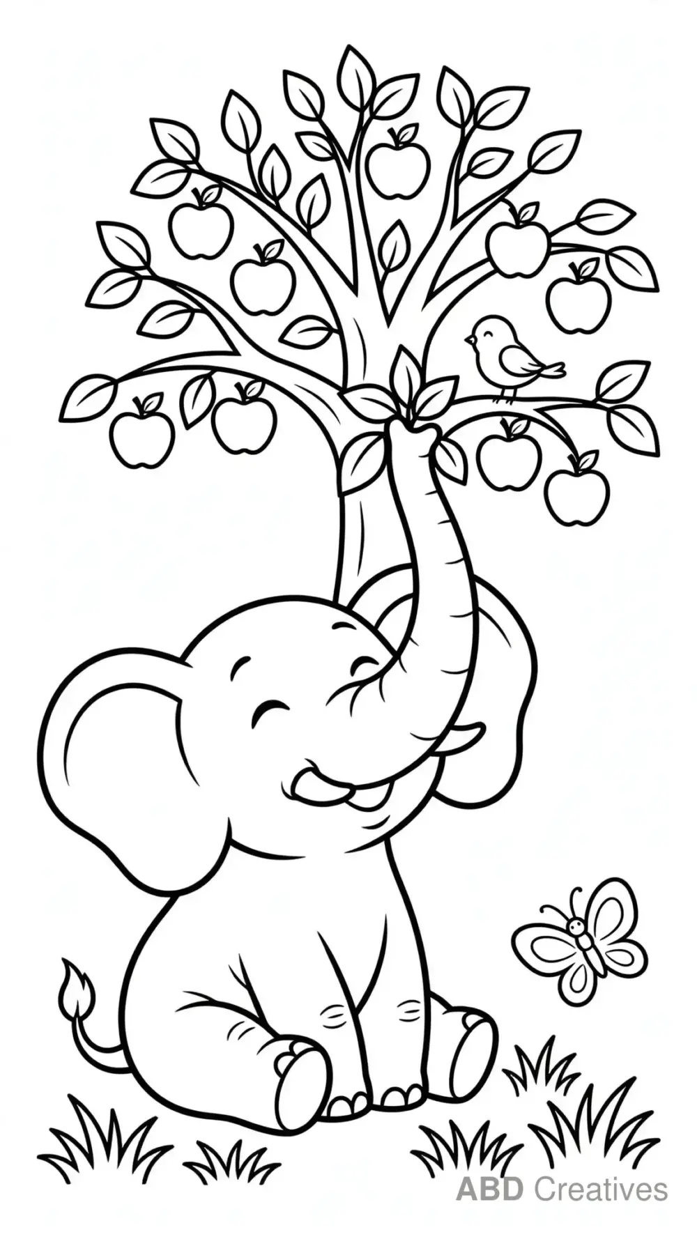 Elephant Eating Leaves from a Tree Coloring Page