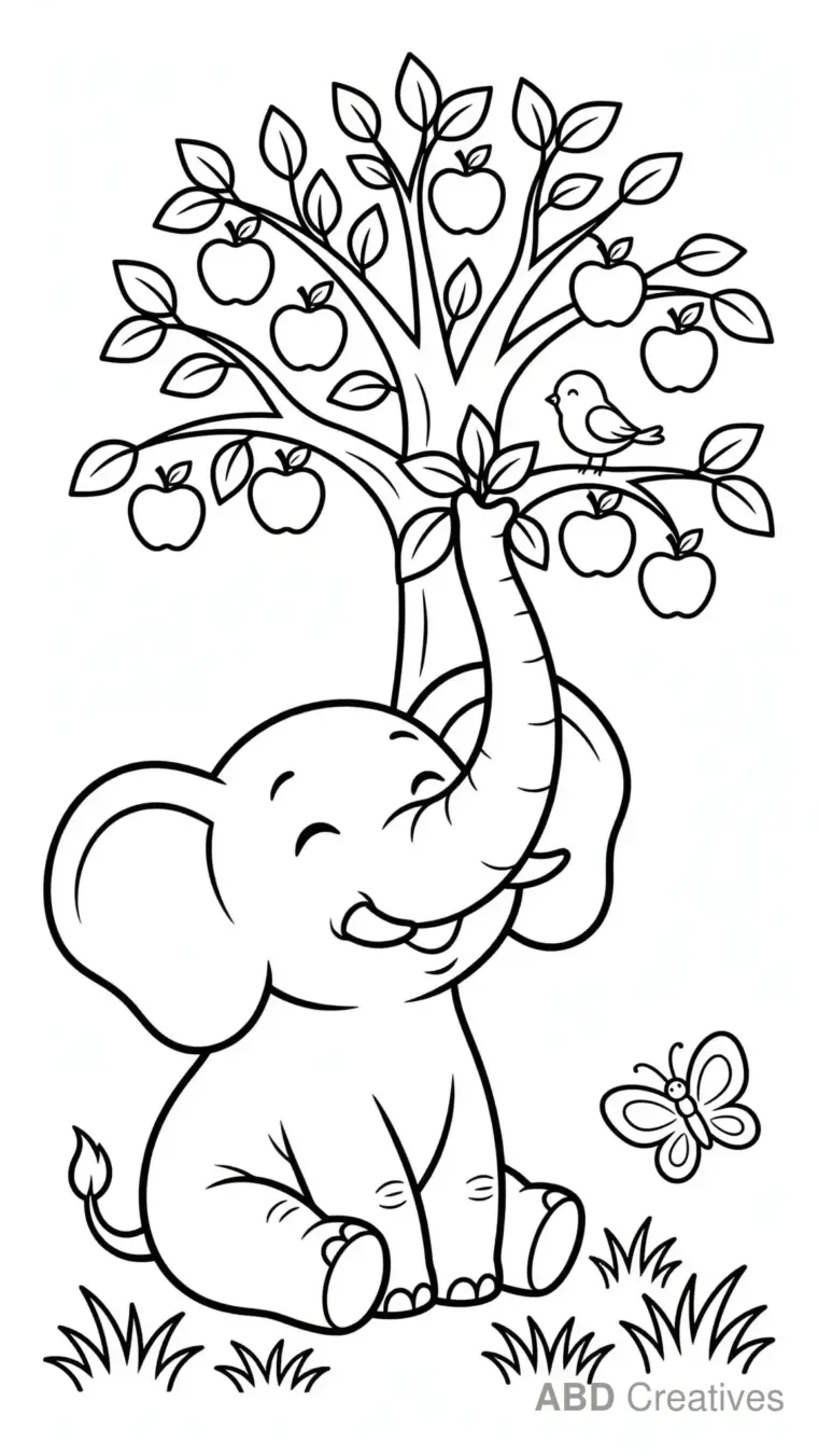 Elephant Eating Leaves from a Tree Coloring Page
