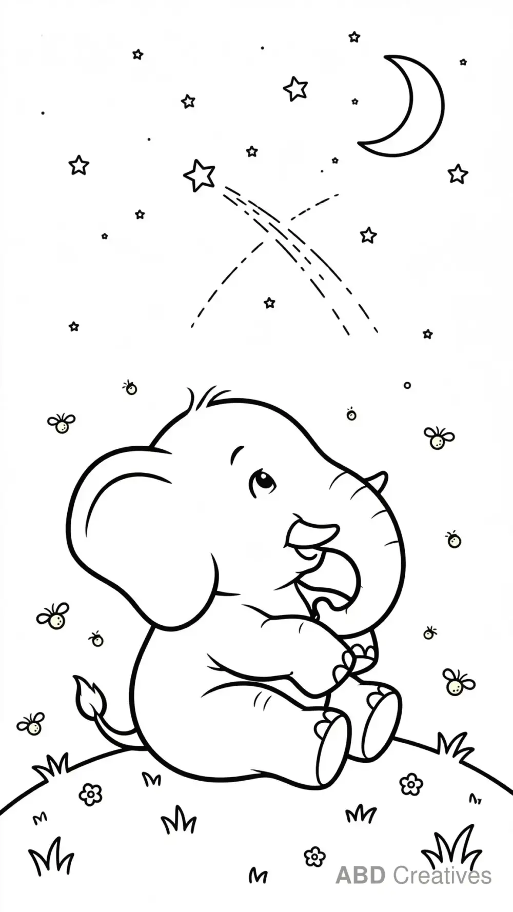 Elephant Looking at the Stars Coloring Page