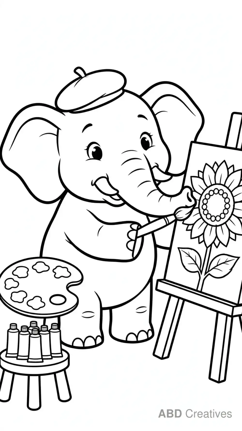 Elephant Painting a Picture Coloring Page