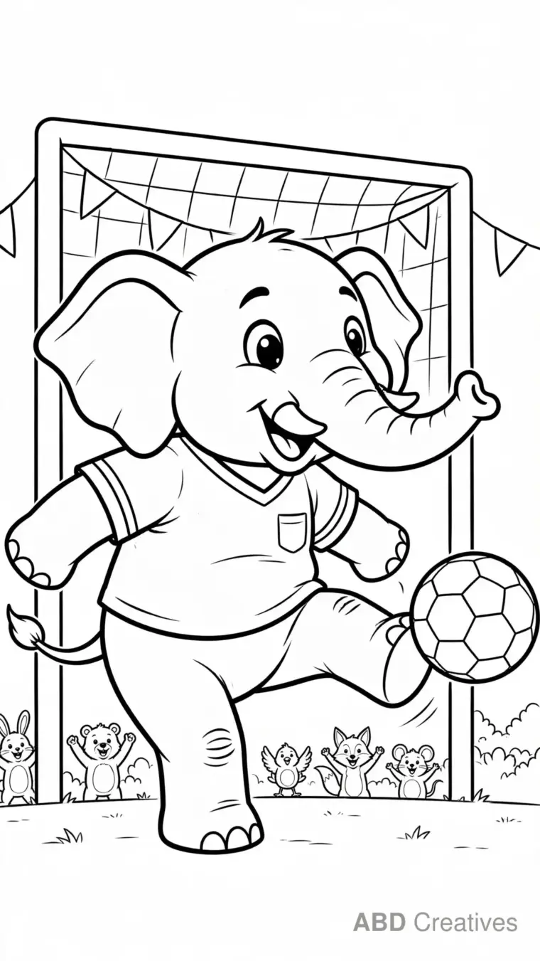 Elephant Playing Soccer Coloring Page