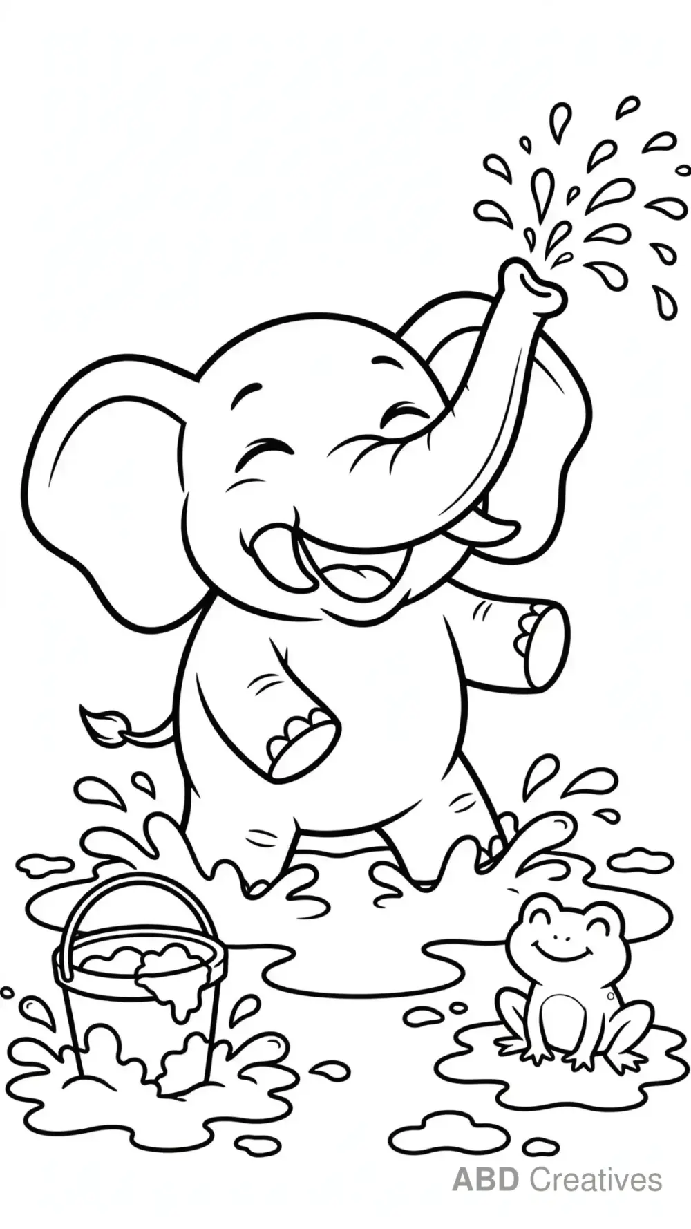 Elephant Playing in Mud Puddles Coloring Page