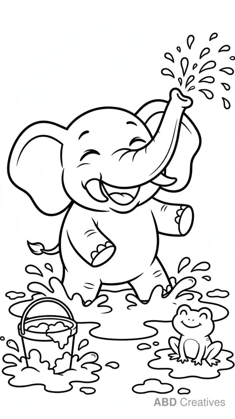 Elephant Playing in Mud Puddles Coloring Page