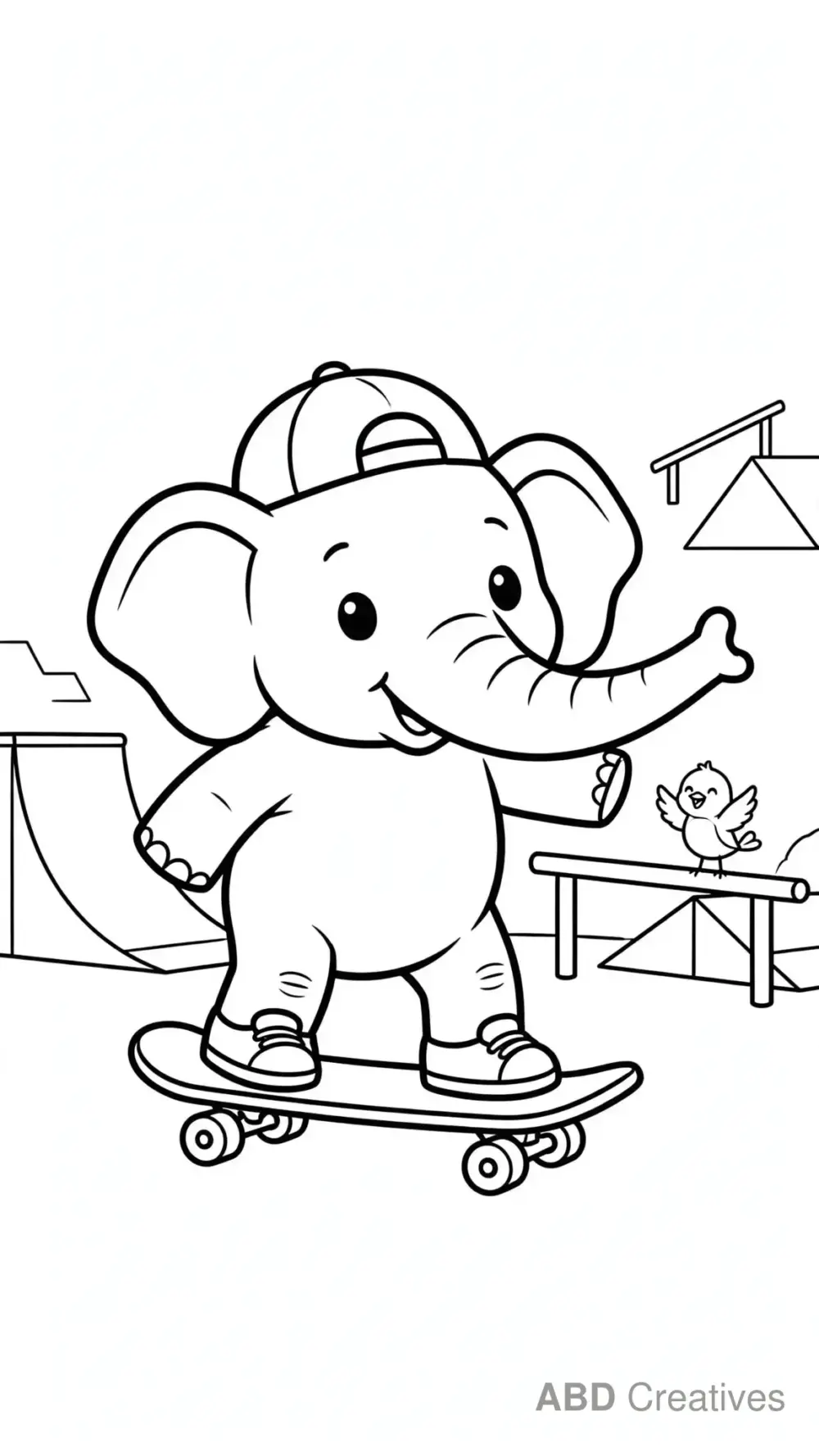 Elephant Riding a Skateboard Coloring Page