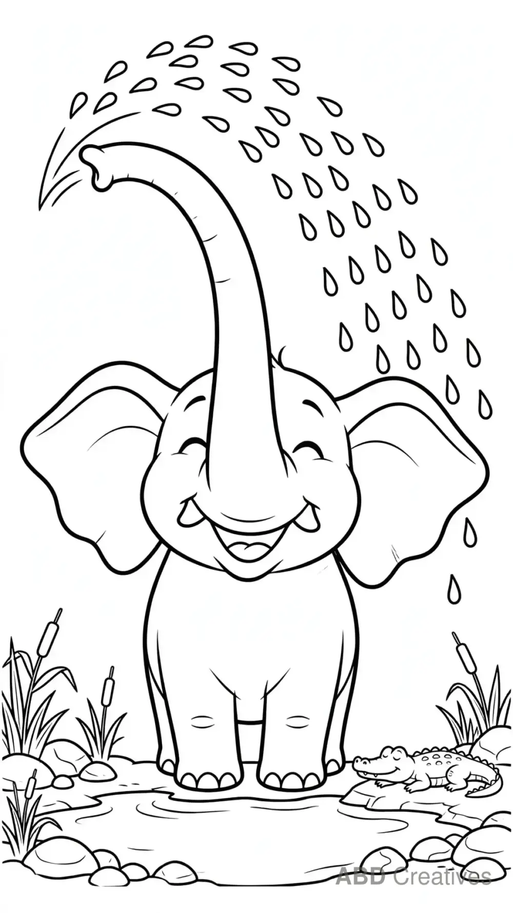 Elephant Spraying Water Shower Coloring Page
