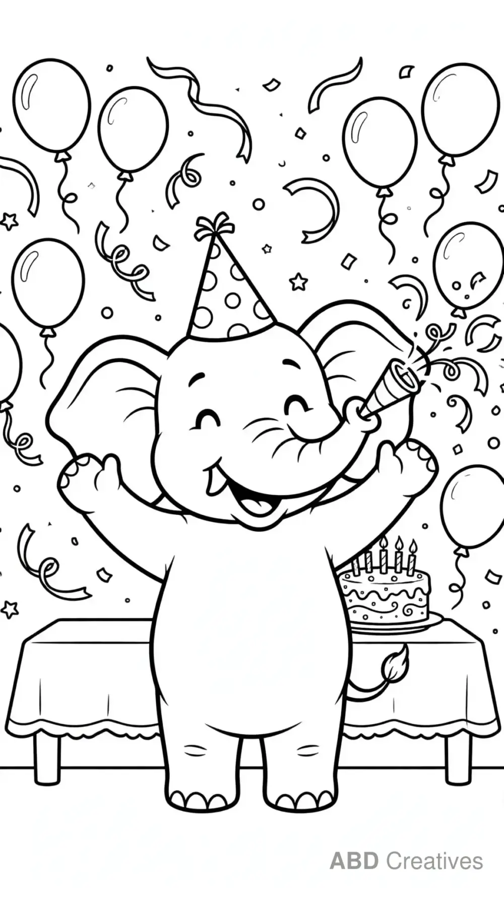 Elephant Wearing a Party Hat Coloring Page