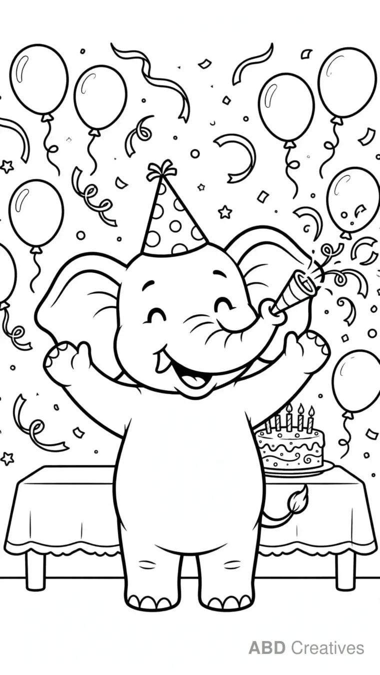 Elephant Wearing a Party Hat Coloring Page